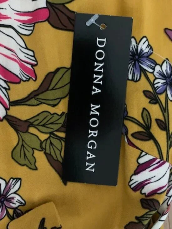 NWT Donna Morgan Yellow Floral Asymmetrical Midi Dress Size 2 - Picture 9 of 13